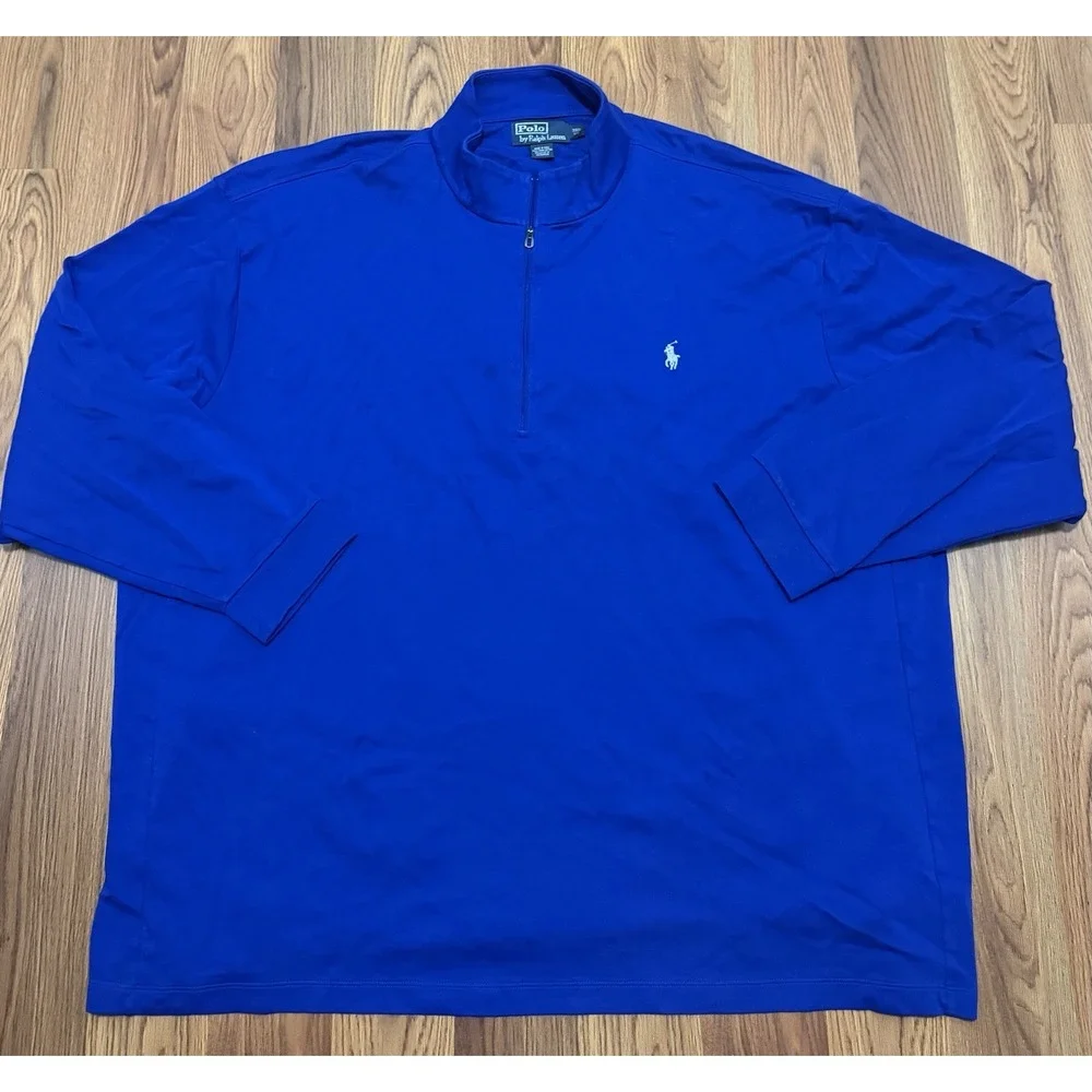 Polo Ralph Lauren Quarter Zip Pullover Mens 3XB Big Blue Pima Cotton Pony
